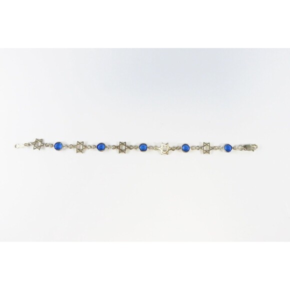 Judaism Star of David Link Bracelet in Sterling Silver 6 3/4" Lobster Clasp - Picture 1 of 6